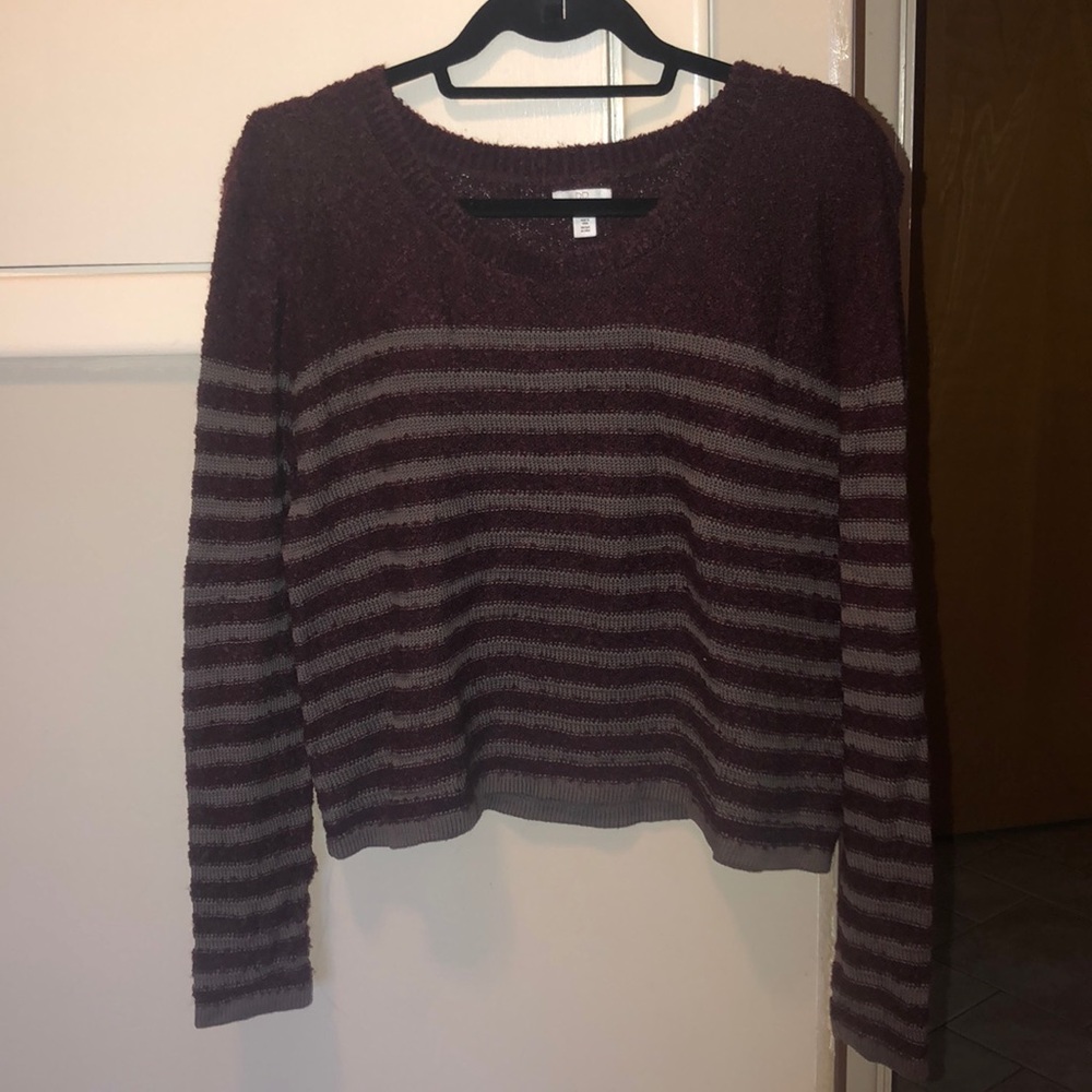 BP Maroon and Grey Fuzzy Striped Sweater